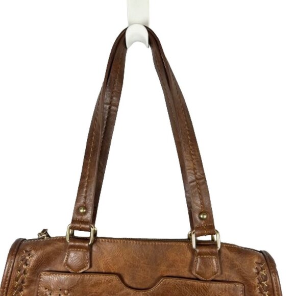 Madison West Womens Distressed Vegan Leather Shoulder Bag Brown Western Boho - Picture 3 of 11